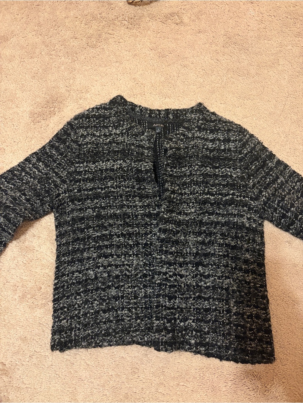 Apt. 9 Black & Gray Bouclé Knit Zip-Front Cardigan
